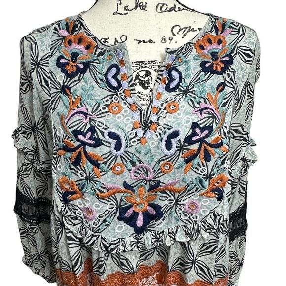 Anthropologie Teri Embroidered Printed Top, S - Picture 5 of 10
